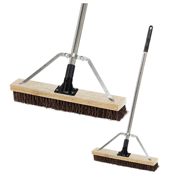 Push Broom with Wooden Head & Stainless Handle Set