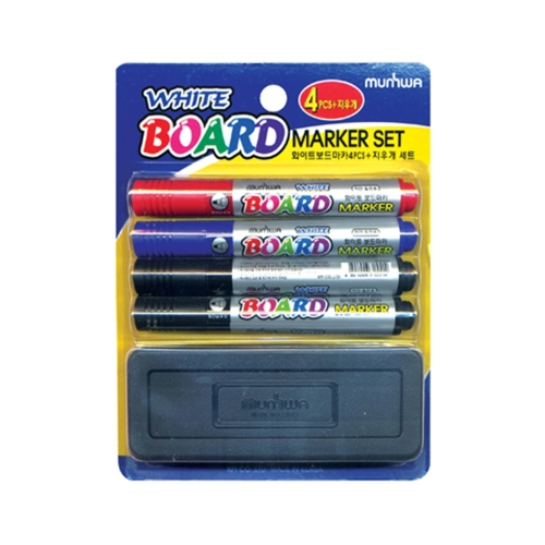 Dry Erase Board Marker + Eraser Set (4+1)