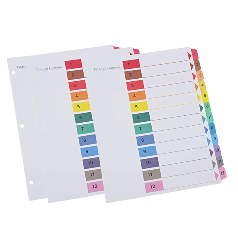1-12 Number Tab Dividers Set