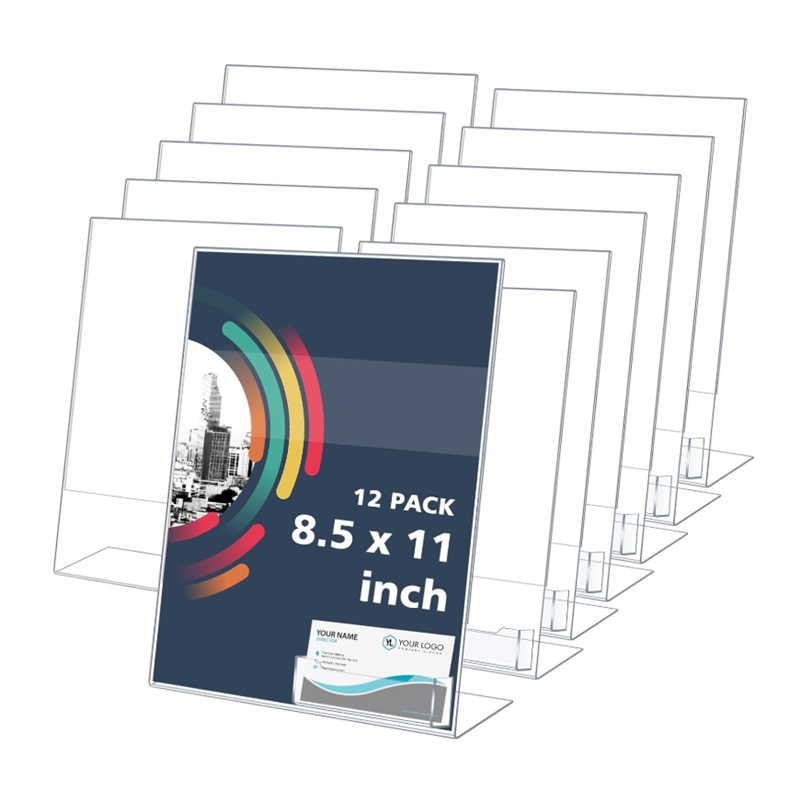 Acrylic Sign Holder | Sign Display Holder L-Shape with Business Card Holder 12 Pack