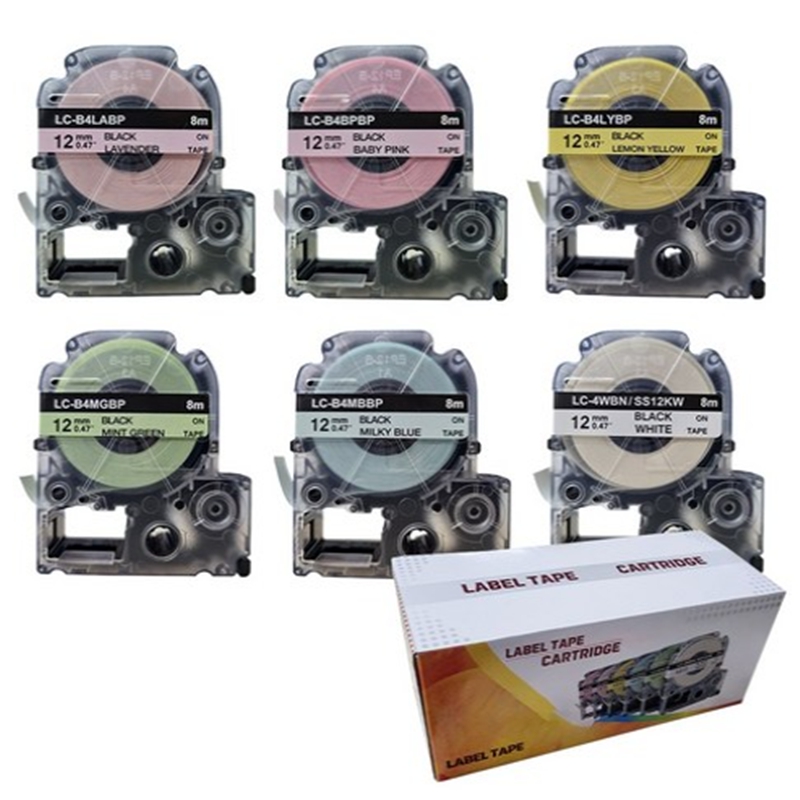 Plastic Label Tape Black On Pastel Color Set For LW-K200 & LW-300