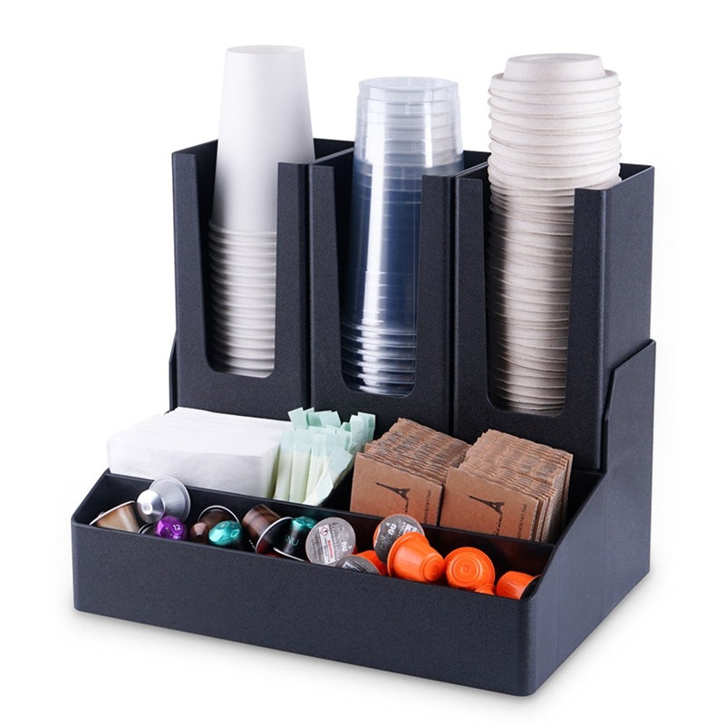 6-Compartment Upright Breakroom Coffee Condiment | Cup Storage Organizer