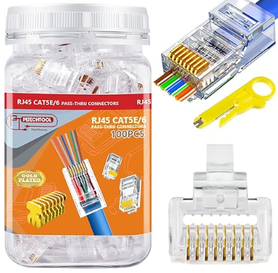 RJ45 CAT6 Pass Through Connector 8P8C (100ea) with Wire Stripper