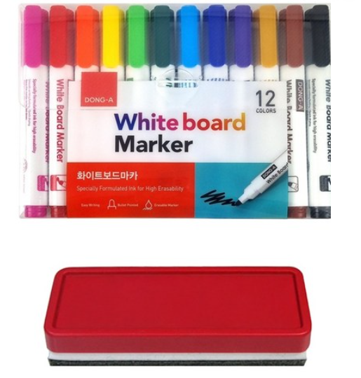 Dry Erase Board Marker 12-Color Set with white board Eraser