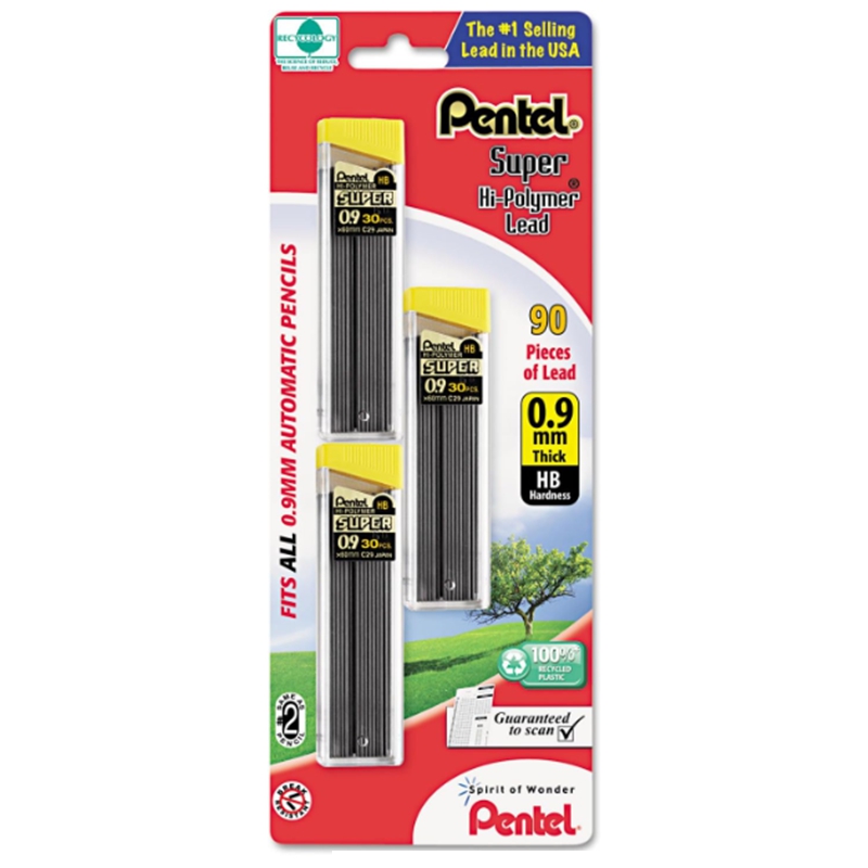 Pentel Super Hi-Polymer Lead Refills, (0.9 mm)