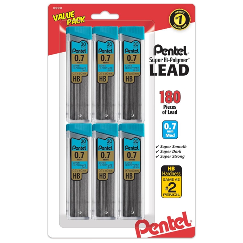 Pentel Super Hi-Polymer Lead Refills, (0.7 mm)