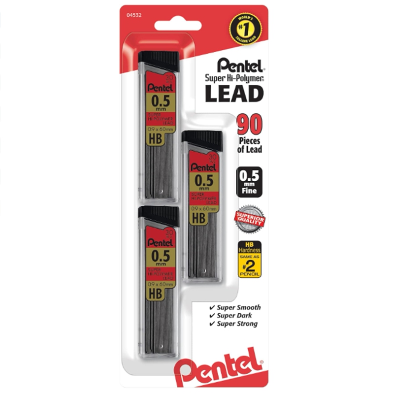 Pentel Super Hi-Polymer Lead Refills, (0.5 mm)